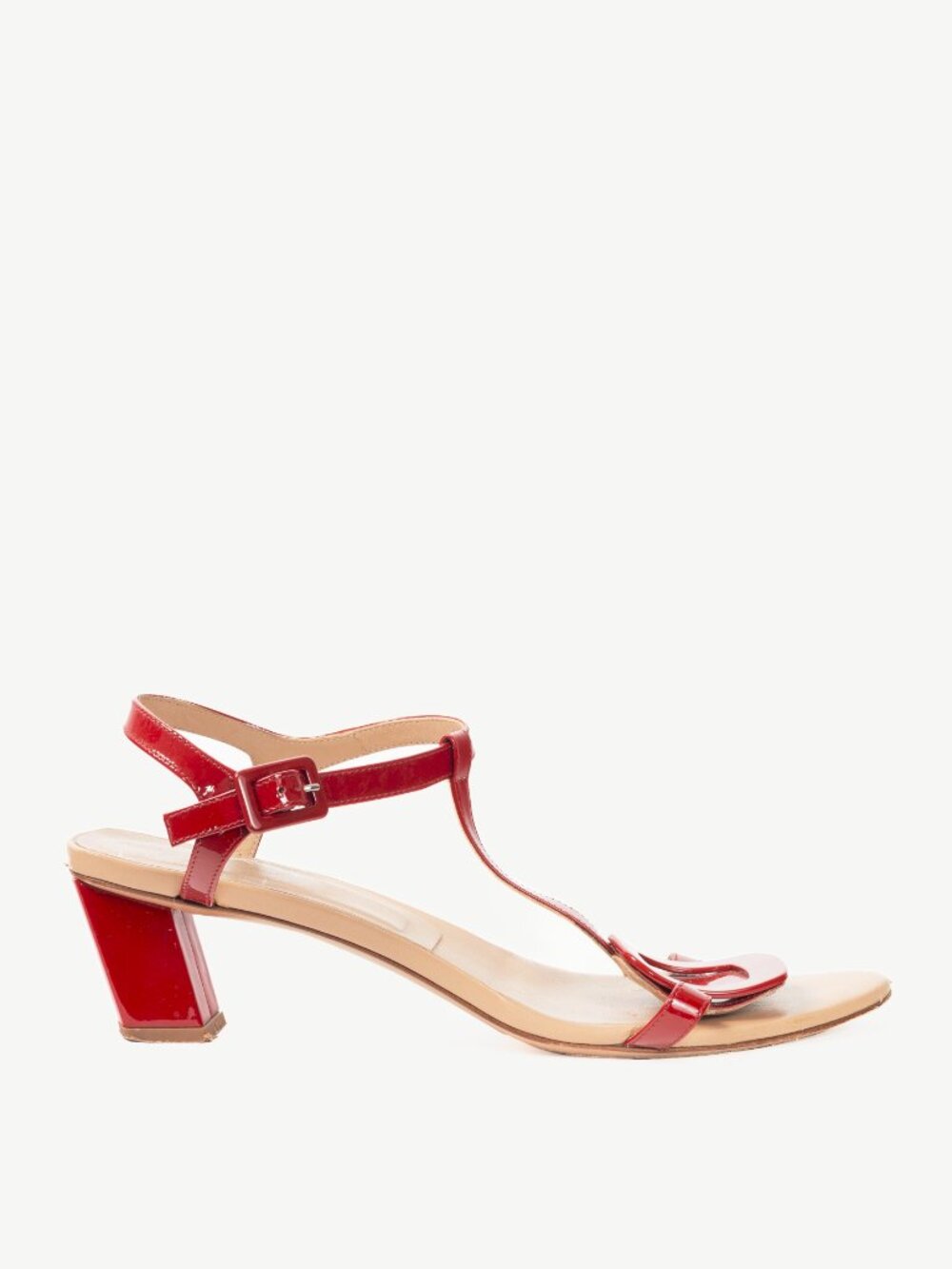 Roger Vivier Chip Red Patent Leather T-Strap Sandals